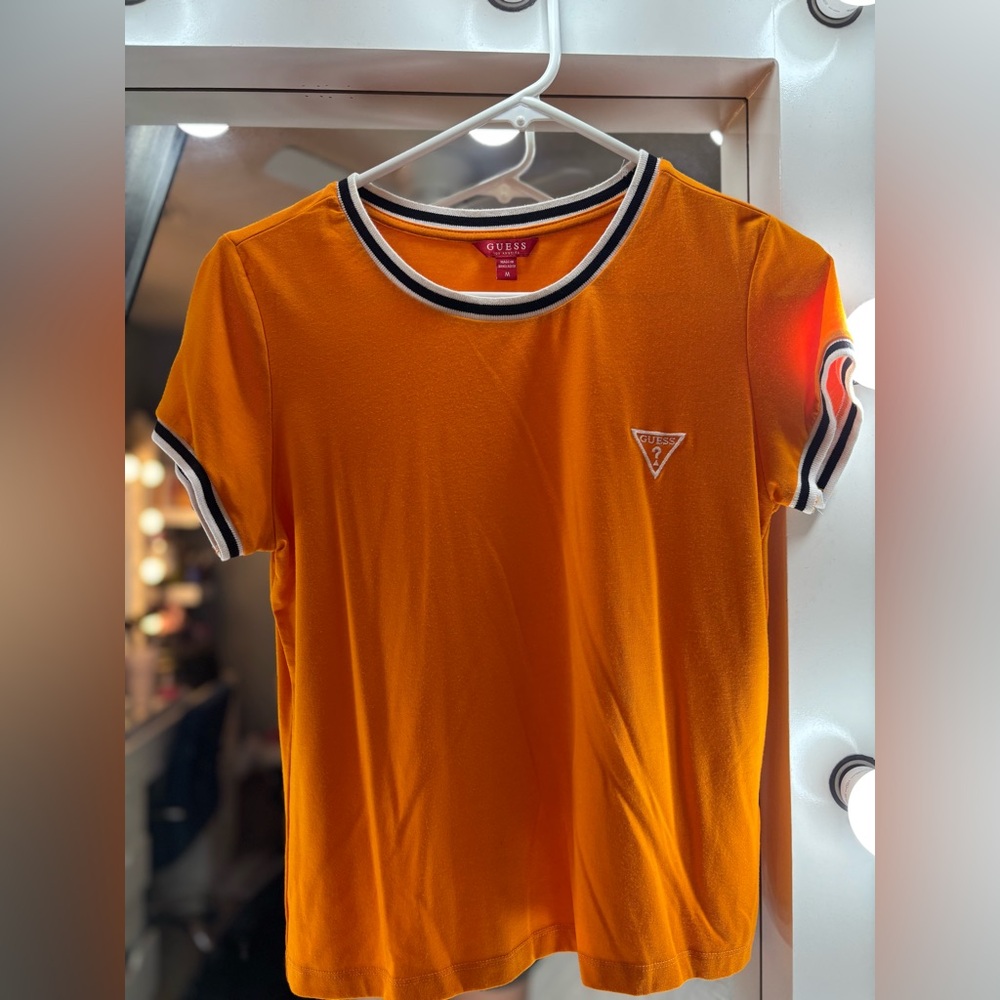 Guess Vibrant Orange Tee with Black and White Accents